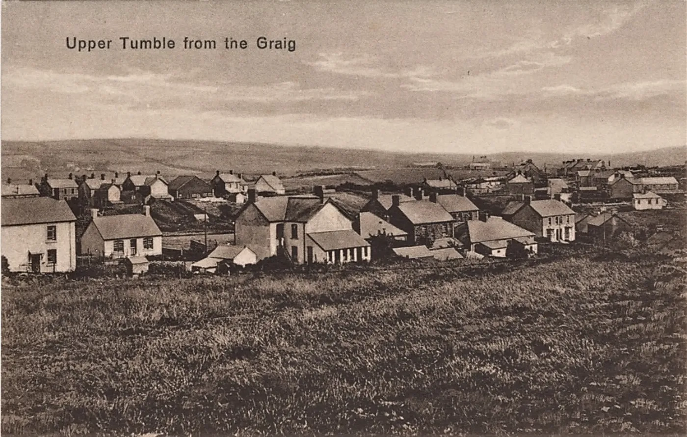 Upper Tumble seen from Graig Llechyfedach, terraced rows below open hillside