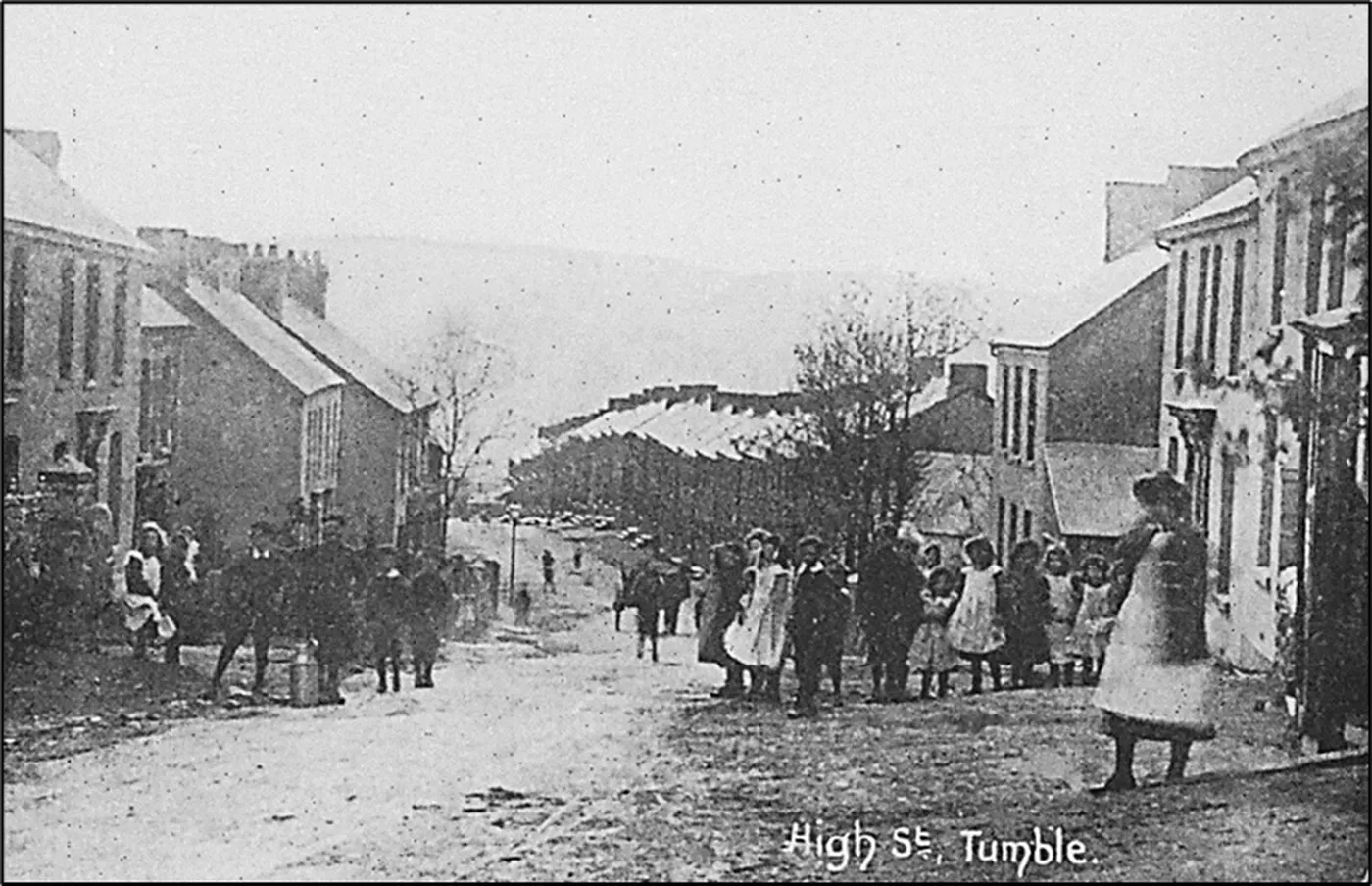 High Street, Tumble, around 1910, children stood in the road