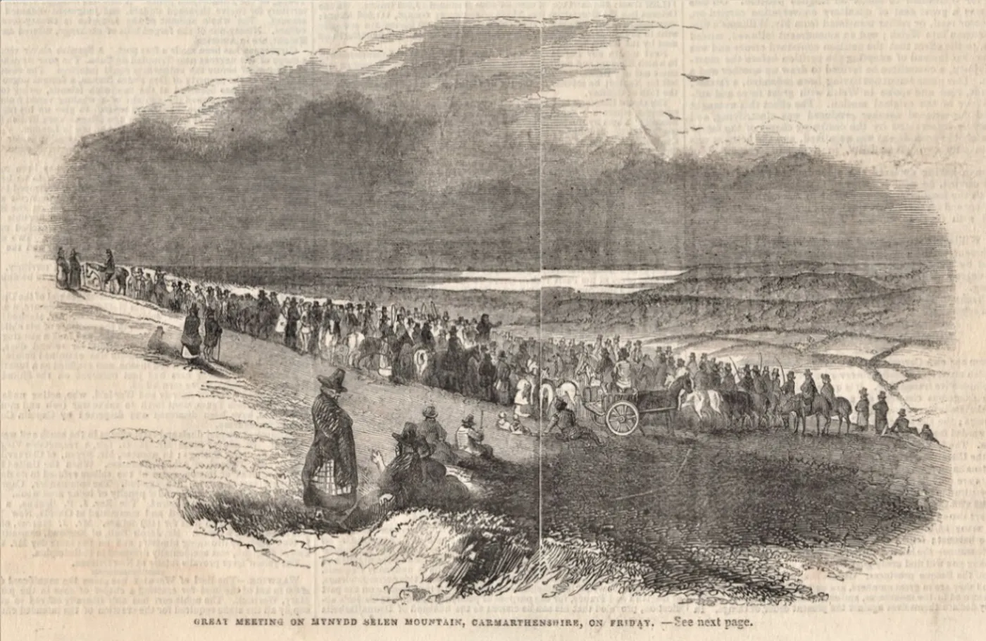Engraving of the mass meeting on Mynydd Sylen, August 1843